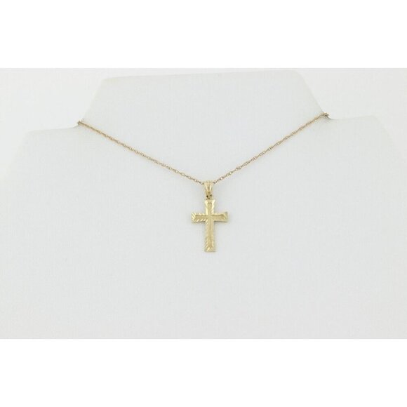 14k Yellow Gold Cross Necklace 18" Chain - Picture 5 of 7